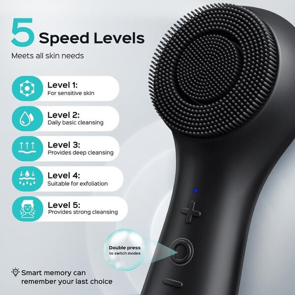 Face Scrubber Facial Cleansing Brush: 2 in 1 Spin and Vibration Patented Tech, S - Picture 7 of 8